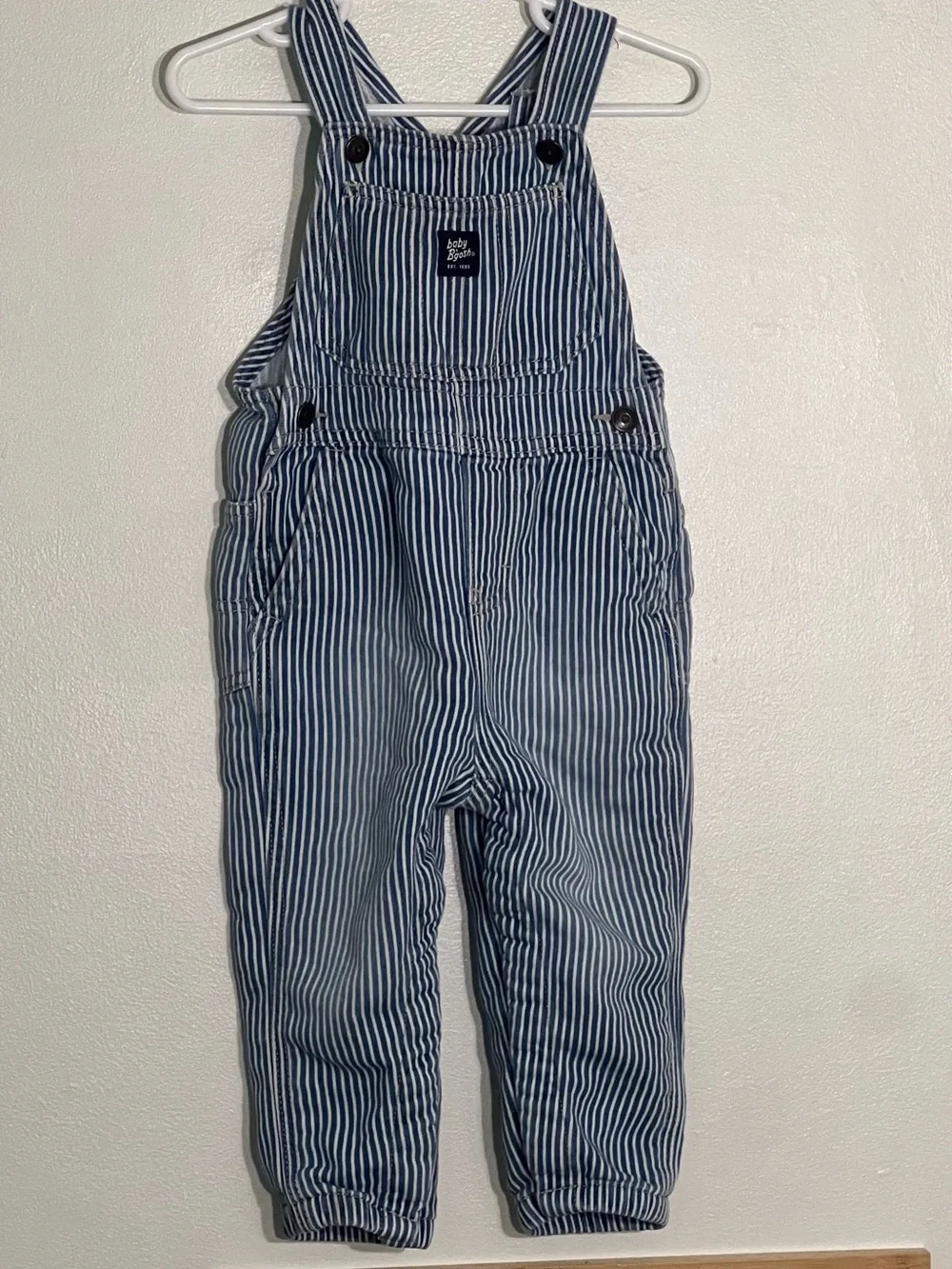 OshKosh B'gosh toddler cotton unisex Blue & White Striped conductor Overalls